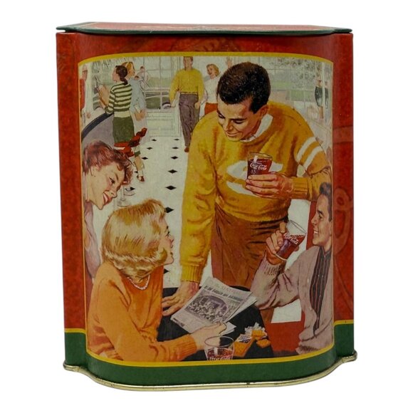 Coca-Cola Hinged Lid Retro Style Tin Container Nostalgic Diner Scene Vintage - Picture 2 of 8